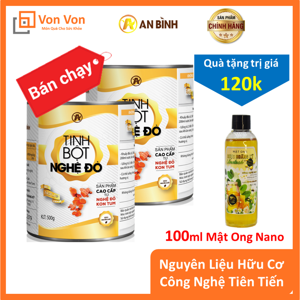 Combo 2 Hộp (1kg) Tinh Bột Nghệ Đỏ An Bình (Kiểm Nghiệm ATTP Và Chứng Nhận Của Viện)