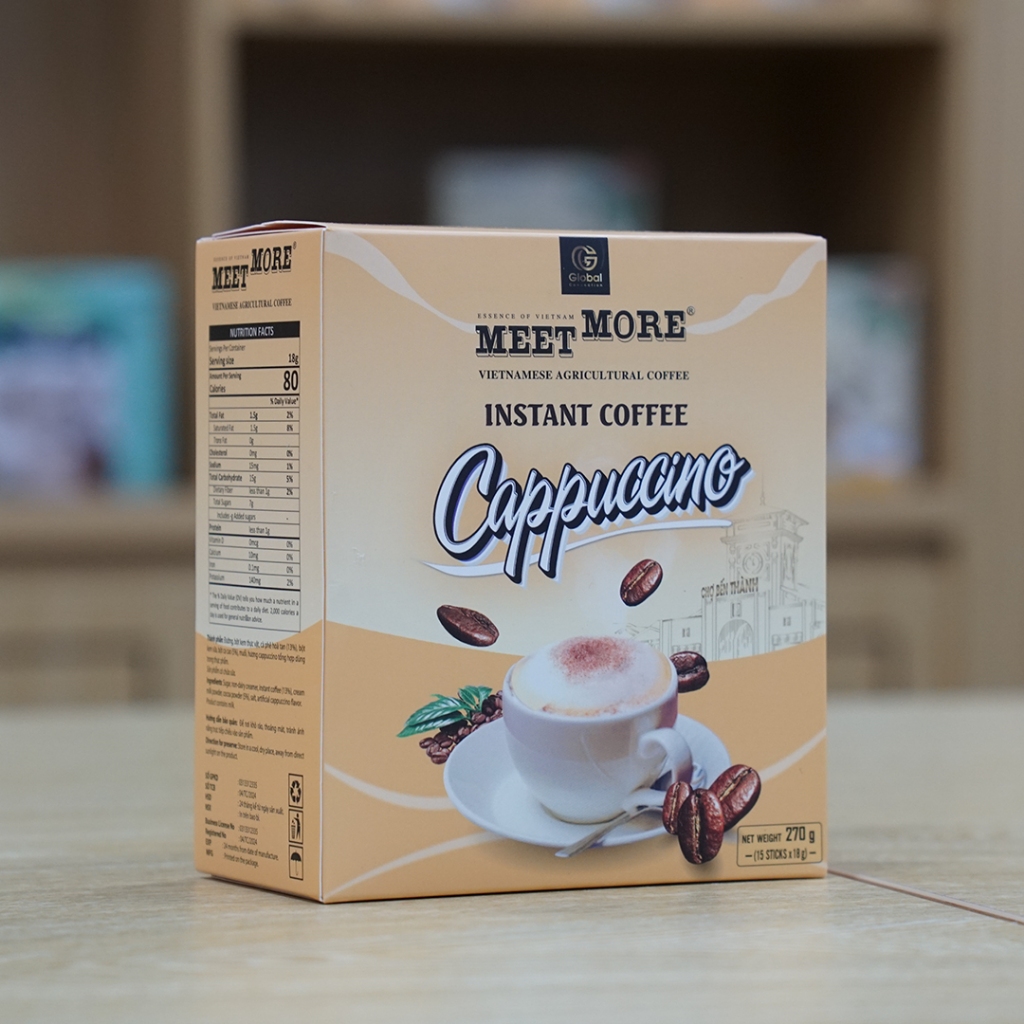 Meet More Cà Phê Cappuccino Hòa Tan 4in1 (15 Gói/18G) – Béo Mịn, Thơm Êm, Chuẩn Gu Cà Phê Sữa Foam