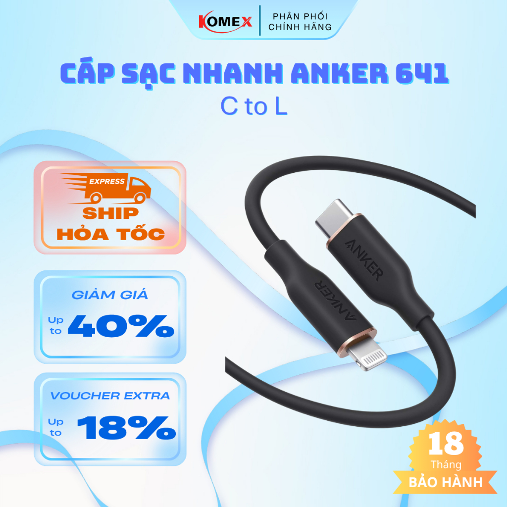Cáp Sạc Nhanh ANKER 641 PowerLine III Flow USB-C to L,  Chất liệu Silicone Bền Cho iPho 8-14 A8662/3
