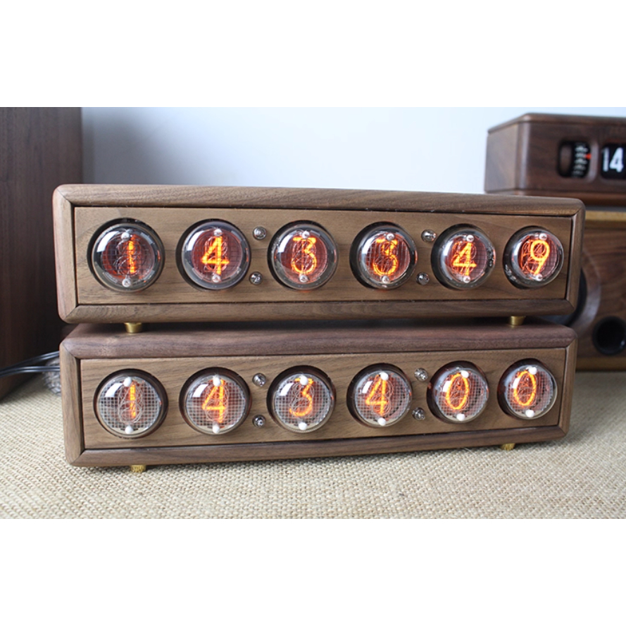 ĐỒNG HỒ ỐNG NIXIE GỖ ÓC CHÓ ĐEN NGUYÊN KHỐI - CỔ ĐIỂN & ĐỘC ĐÁO