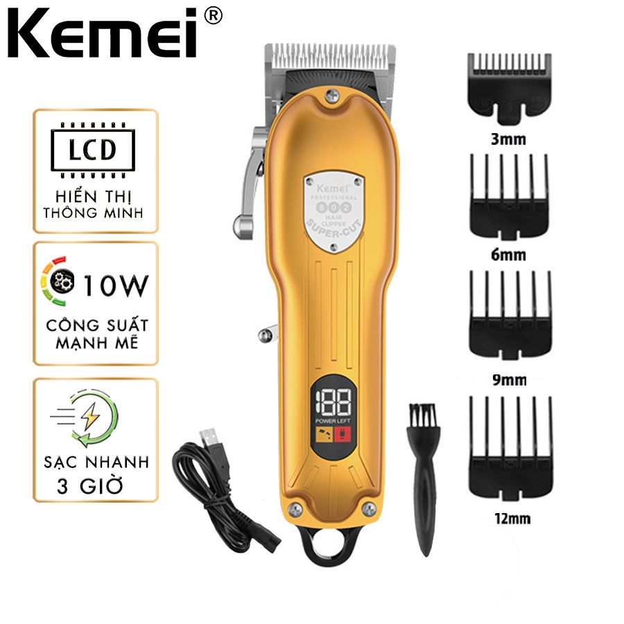 Tông đơ cắt tóc Kemei KM 802, Công suất 10W, Pin Lithium 1000mAh