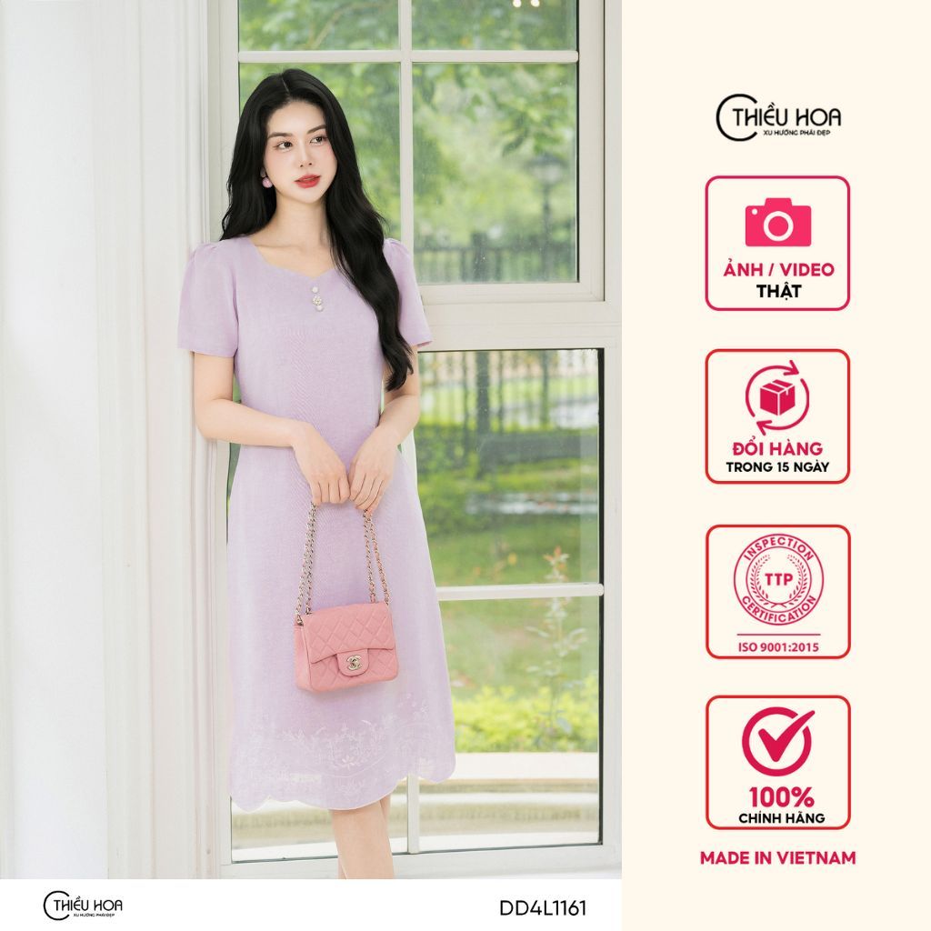 Đầm trung niên thiết kế thanh nhã nhẹ nhàng, chất liệu Linen gân tre thương hiệu Thiều Hoa DD4L1161