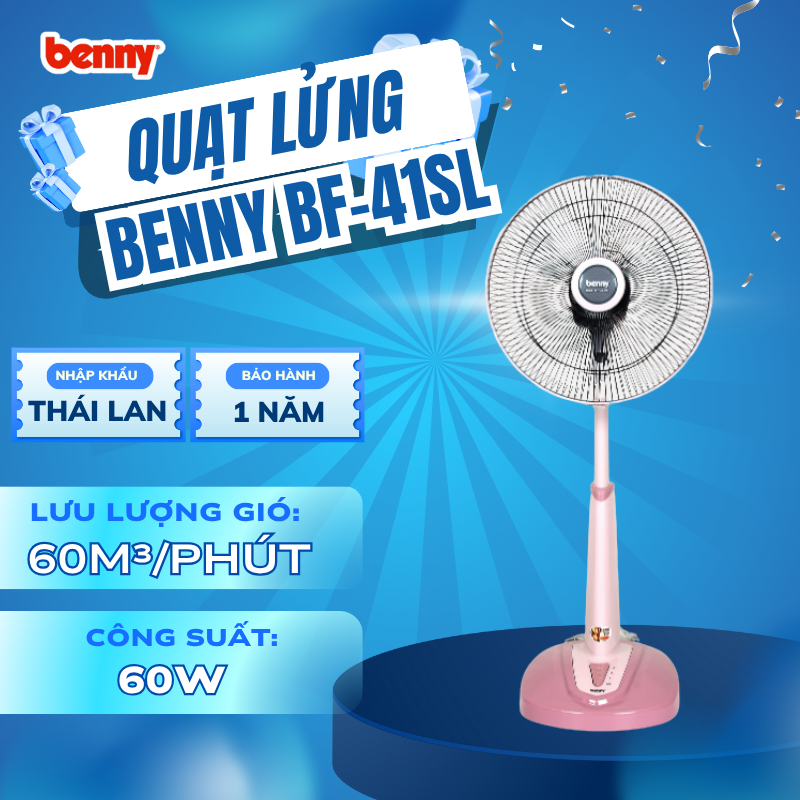Quạt lửng Thái lan Benny Siêu Mát Siêu Êm BF-41SL, Red/Green/Grey/Pink, 60W, 60m3/phút, cánh 40cm
