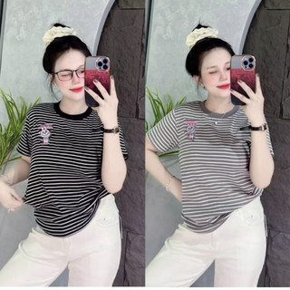 [ PHOM < 60kg ] Áo thun nữ PHOM ÔM Cổ tròn sọc Thêu LaBuBu ( Sọc CT thêu LaBuBu )