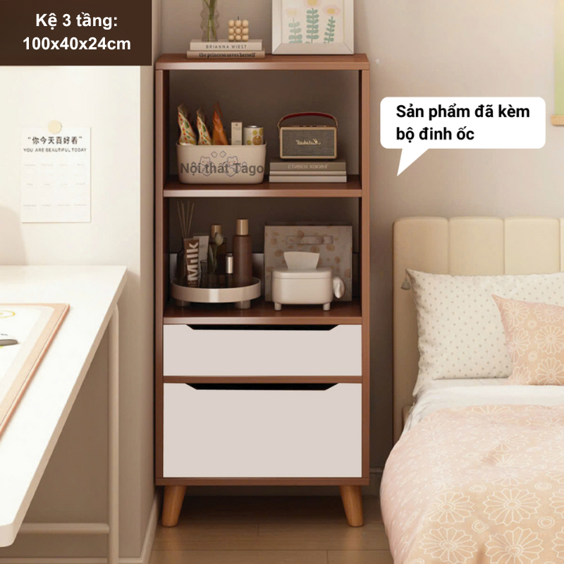 Tủ bắc âu CNC, kệ sách để sàn đa năng, tủ sách có ngăn kéo tiện lợi chất liệu gỗ MDF TAGO ND90 | BigBuy360 - bigbuy360.vn