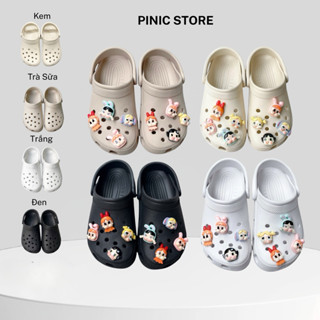 Dép Đúc Quai Hậu Có Chữ Dép Nam Nữ Kèm Charm Trang Trí Dễ Thương, Phối Nơ – Đế Chống Trơn Trượt – Pinic.store