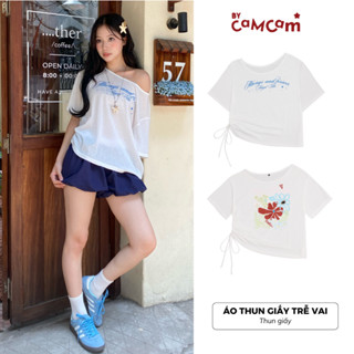 Áo Thun Giấy Trễ Vai Lolly Top Siêu Mát Xuyên Thấu Nhẹ Bycamcam ATL048