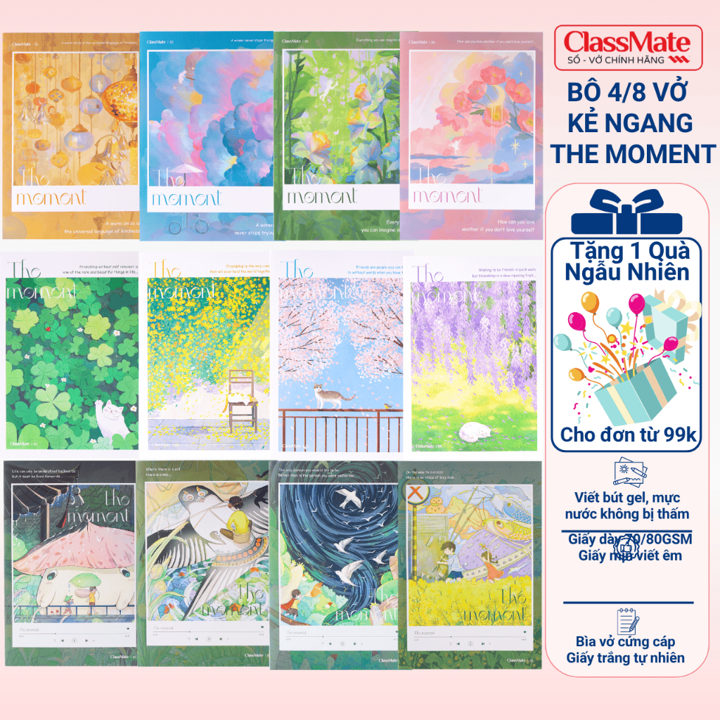 Combo 5/10 Vở Kẻ Ngang The Moment Classmate Vở Viết 80/120/200 Trang, Vở Kẻ Ngang Có Chấm Vở Ghi Ché