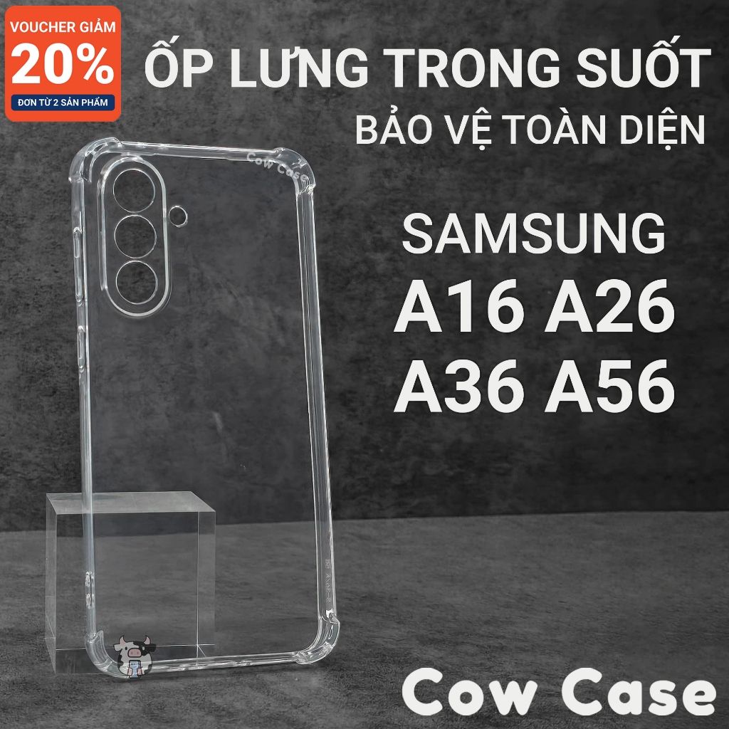 Ốp lưng Samsung A16, A26, A36, A56 5G Cow case trơn trong suốt | Ốp điện thoại SS galaxy dẻo bảo vệ 