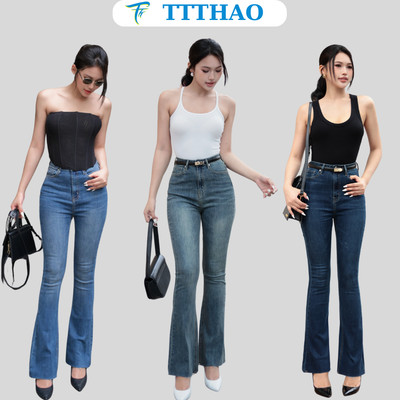Quần jean nữ ống loe CẮT LAI TTTHAO cao cấp dài 103cm quần jeans ống bas VNXK phong cách quần jeans nữ basic J19