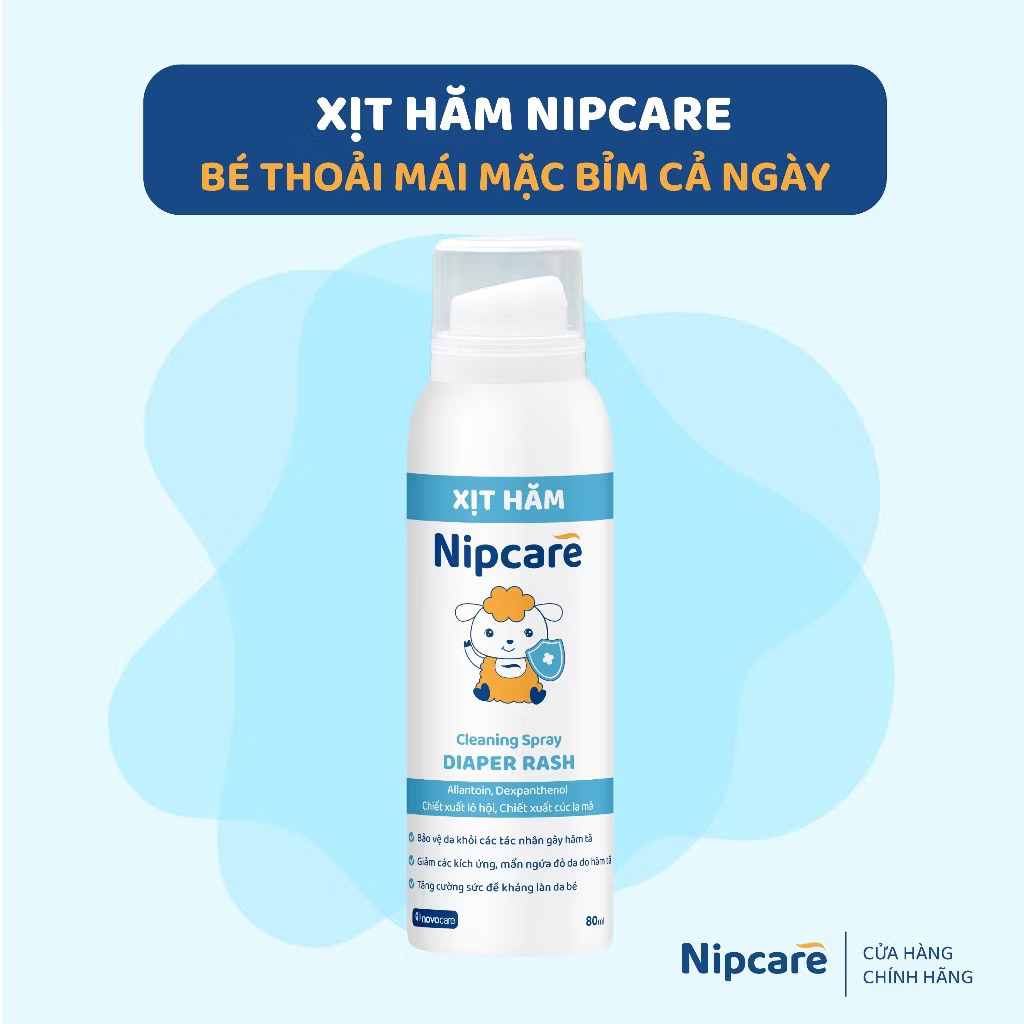 Xịt chống hăm Nipcare 80ml - Vệ sinh tã bỉm, giảm mẩn ngứa, bảo vệ da bé chính hãng