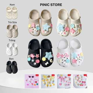  Dép Quai Hậu Gắn Charm Dễ Thương Phối Đồ Cực Xinh Size 36-43 Nam Nữ Chống Nước Hỗ Trợ Đổi Size- Pinic.store 