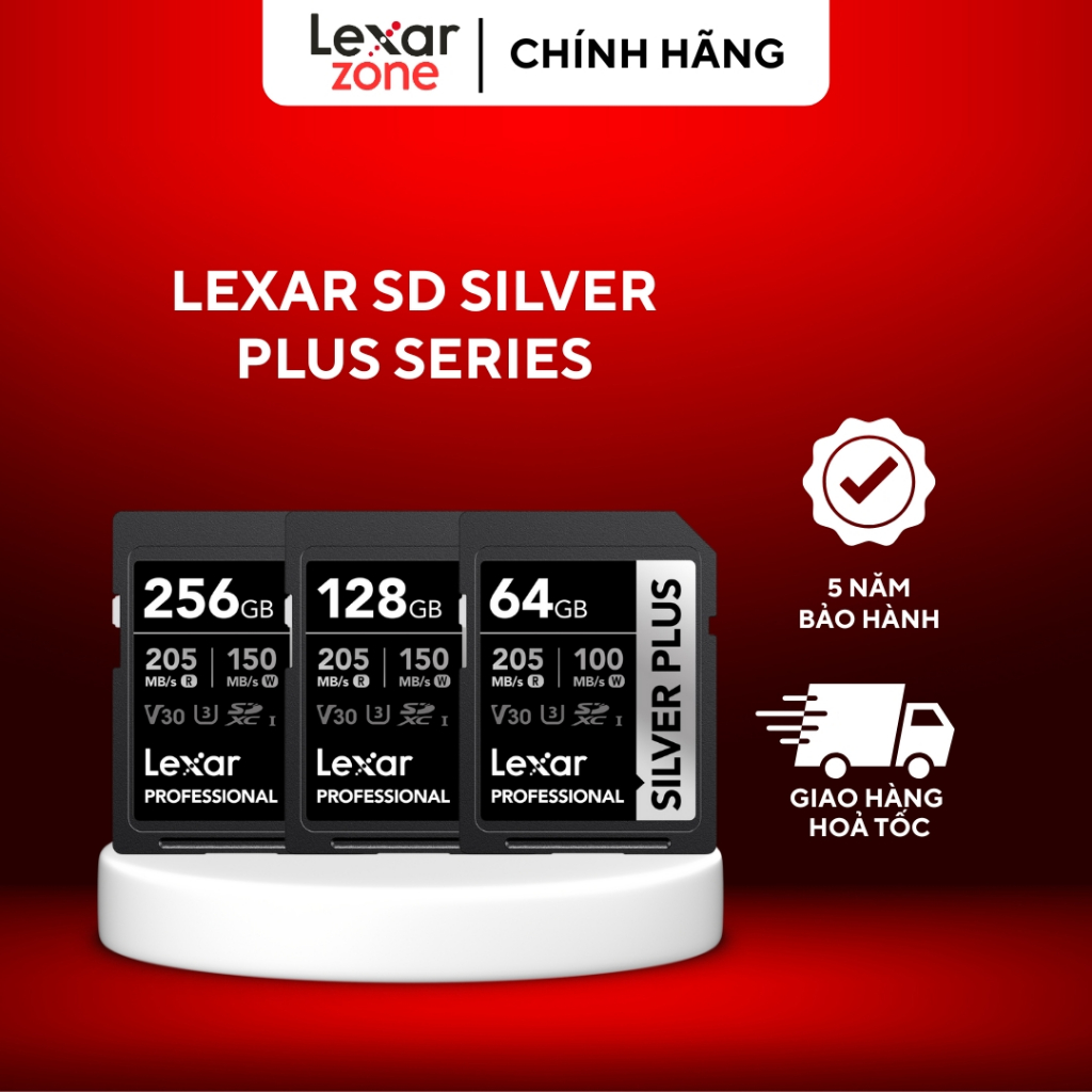 Thẻ nhớ Lexar SD Silver Plus UHS-I Series – 64GB/128GB/256GB – Chính Hãng