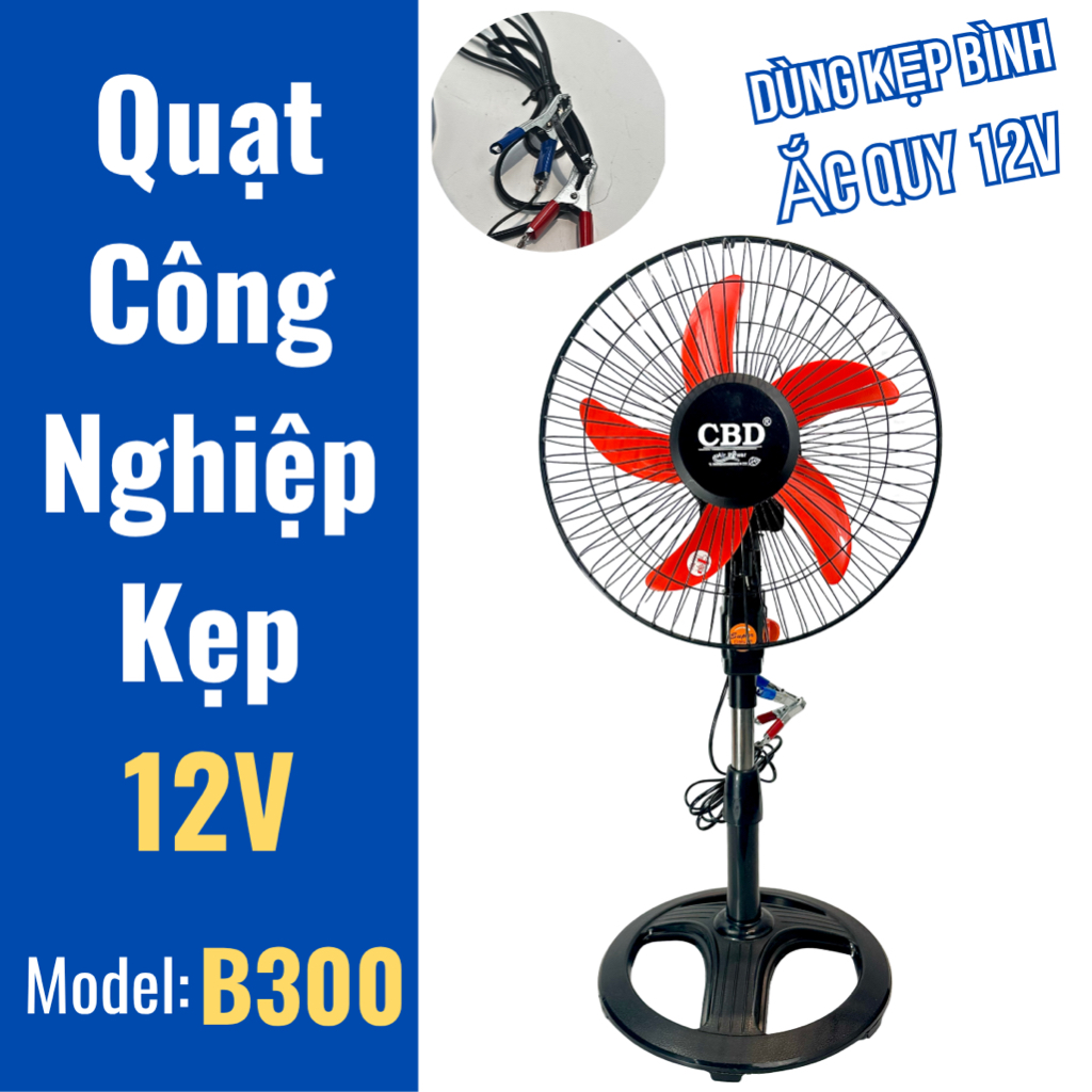 Quạt lửng b3 công nghiệp cbd kẹp bình ắc quy 12v - cao 75cm - không kèm bình ắc quy.