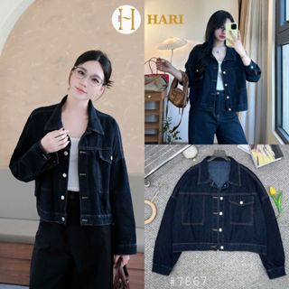 Áo khoác jeans Hari Croptop Nữ Dáng Lửng Bò Xanh Chỉ Nổi ADemin7867