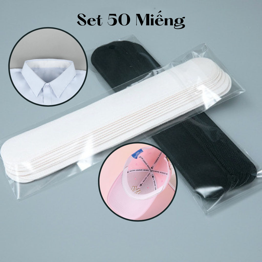 Set 50 Miếng dán cổ áo sơ mi chống bẩn, miếng dán mũ nón, tay áo, thấm hút mồ hôi khử mùi