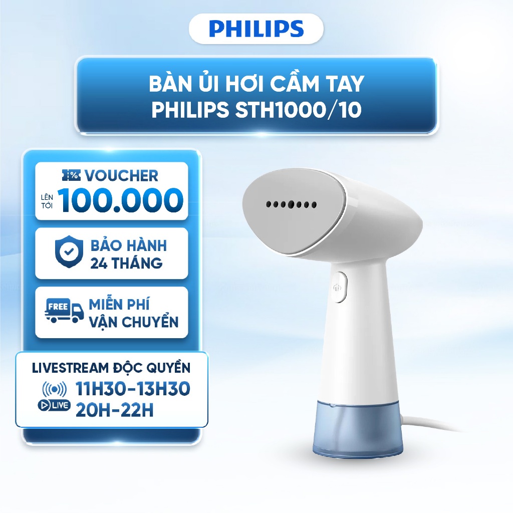 Bàn ủi hơi nước cầm tay Philips STH1000/10 - Ngăn chứa nước 85 ml - Diệt khuẩn và loại bỏ mùi hôi
