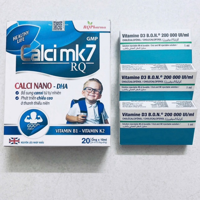 COMBO Vitamin D3 BON 200.000 UI + CanxiMK7 Nano DHA, Chống Còi Xương, Giúp Hấp Thụ Canxi Vào Xương, 