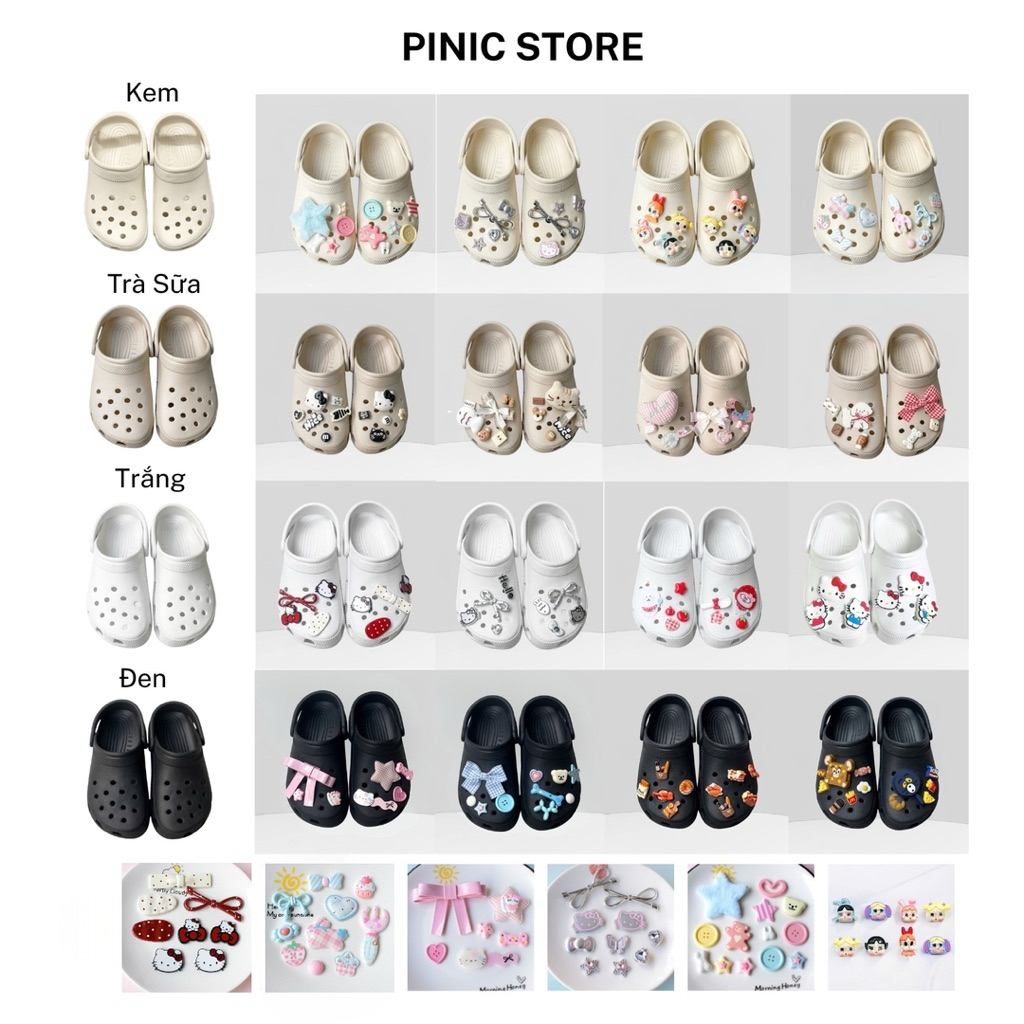  Dép Quai Hậu Đúc Không Thấm Nước Nam Nữ kèm phụ kiện charm nhiều màu - Hỗ Trợ Đổi Size PINIC STORE 