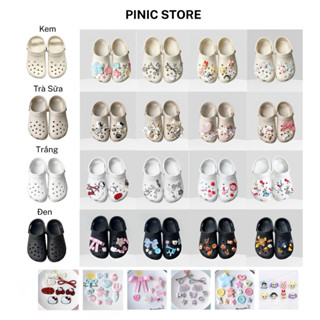 Dép Quai Hậu Đúc Không Thấm Nước Nam Nữ kèm phụ kiện charm nhiều màu - Hỗ Trợ Đổi Size PINIC STORE