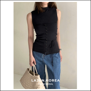 [LAJUN SIGNATURE] Set Fiance Gồm Áo Không Tay Và Áo Quây Gài Nút Kèm Dây Thắt Eo Chất Len Mịn Mát Cao Cấp Hàn Quốc