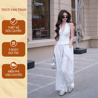 Set áo yếm hoa nhí khóa trước và quần ống rộng THUYVANTRAN