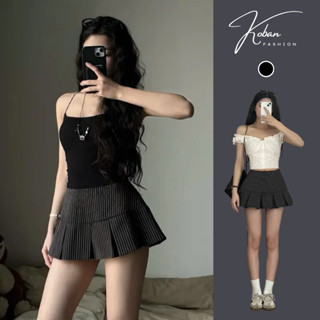 [KB58] Chân váy xếp ly kẻ sọc ngắn KOBAN có quần bảo hộ, chân váy đen cạp trễ phong cách Y2K màu đen