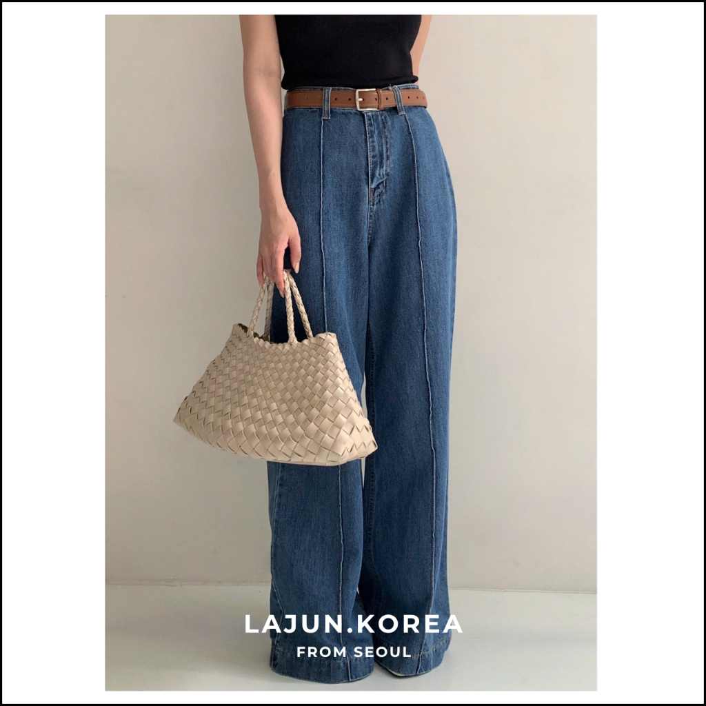 [LAJUN SIGNATURE] Quần Jeans Noble Form Suông Rộng Line Giữa Lưng Cao Tôn Dáng Che Khuyết Điểm Tốt