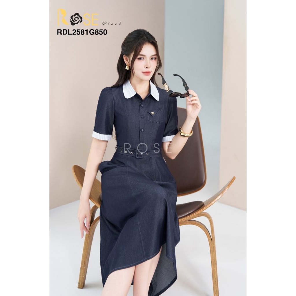 Đầm lụa  tay cộc phối cổ Rose Chất lụa Damin cao cấp