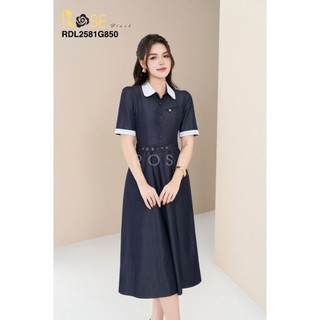 Đầm lụa  tay cộc phối cổ Rose Chất lụa Damin cao cấp