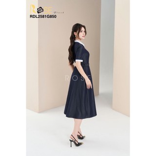 Đầm lụa  tay cộc phối cổ Rose Chất lụa Damin cao cấp