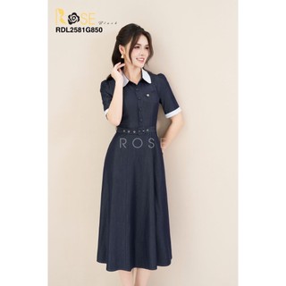 Đầm lụa  tay cộc phối cổ Rose Chất lụa Damin cao cấp