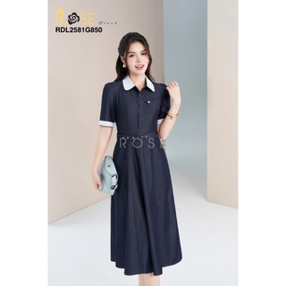 Đầm lụa  tay cộc phối cổ Rose Chất lụa Damin cao cấp