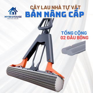 Cây lau nhà tự vắt thông minh bản nâng cấp, tổng cộng 2 đầu bông bọt biển siêu thấm hút