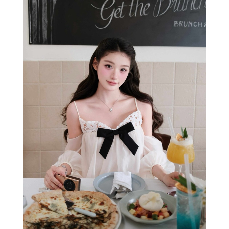 Dora dress đầm bí tơ phối ren nơ điểm nhấn babydoll khôn kèm quần thiết kế AGUJA | BigBuy360 - bigbuy360.vn