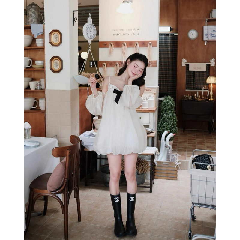 Dora dress đầm bí tơ phối ren nơ điểm nhấn babydoll khôn kèm quần thiết kế AGUJA | BigBuy360 - bigbuy360.vn