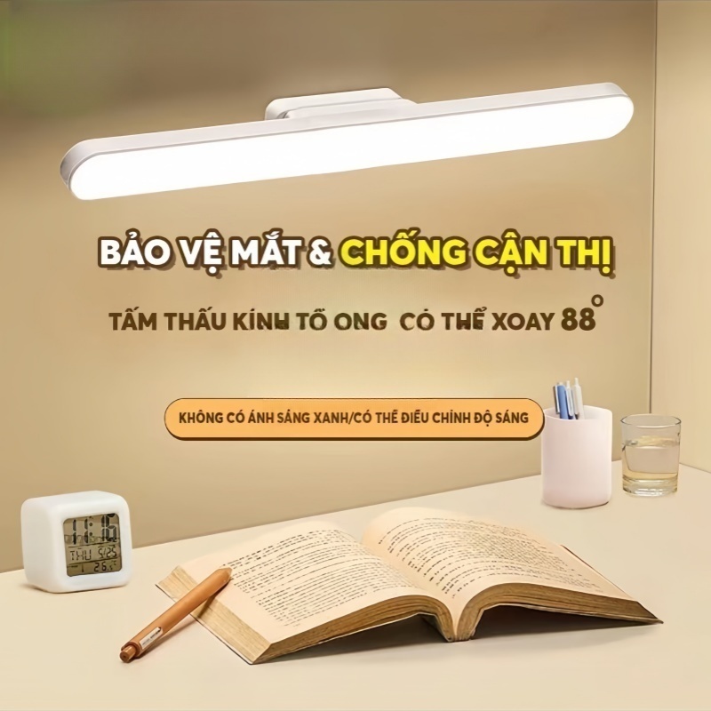 Đèn Học Thanh Gắn Tích Điện Bảo Vệ Mắt 3 Chế Độ Sáng, Đèn Led Dài 32cm Gắn Bàn Học, Bàn Trang Điểm, Tủ Trưng Bày, Làm Đè