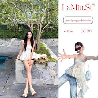 Áo Quây Cúp Ngực Bèo Xéo Xoè Tầng. Áo Ống Nữ Tiểu Thư Hở Lưng Tà Xéo Sang Chảnh Đi Biển Đi Chơi -H7