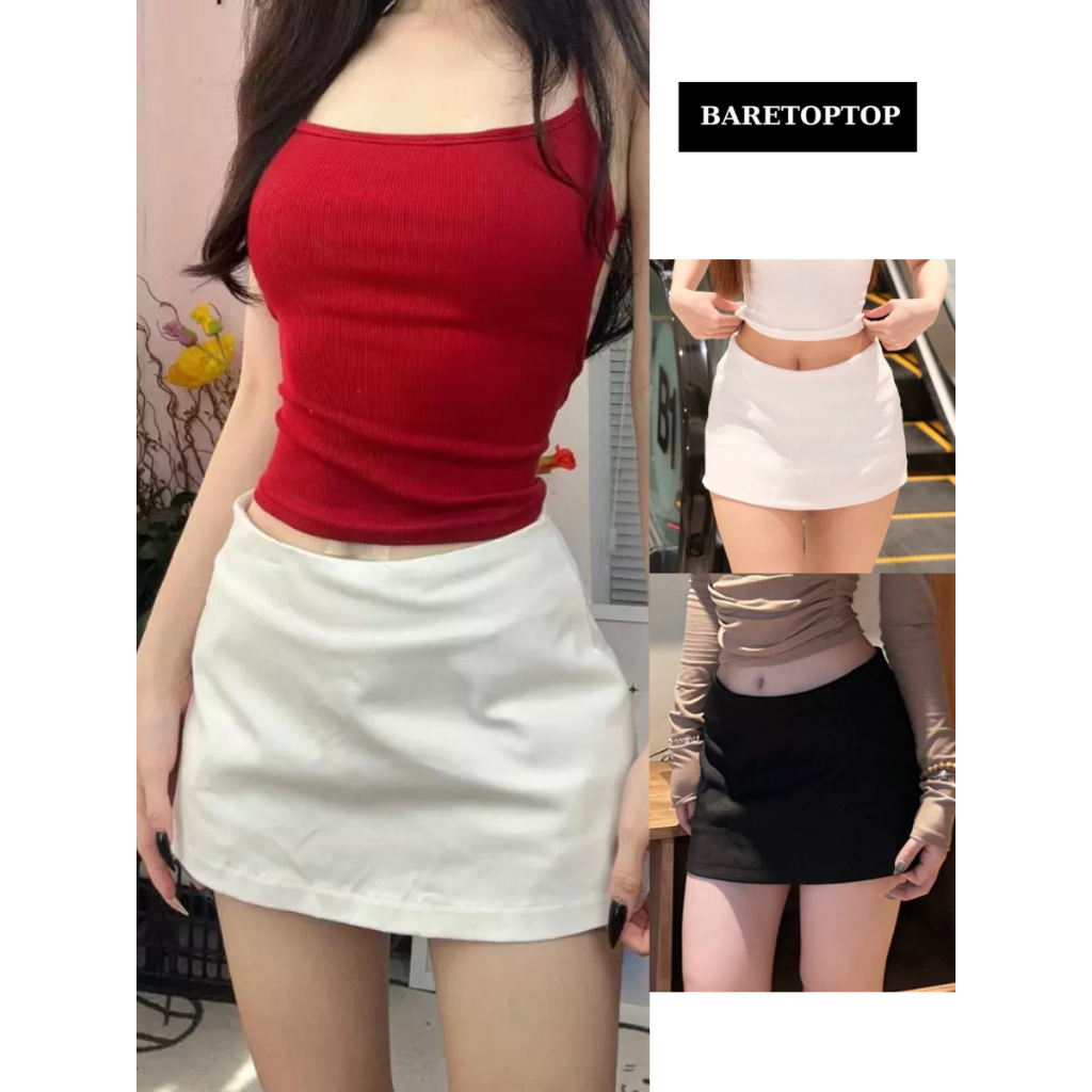  BARETOPTOP_Chân Váy Trơn Chữ A KOBAN FASHION - Phong Cách Y2K Phối Trắng Đen Có Quần Bảo Hộ_CV123 