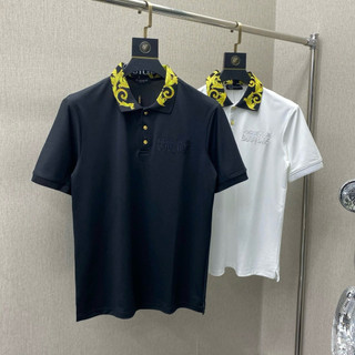  Áo polo nam cổ bẻ VS cotton gai cá sấu thêu chữ VS Jeans Couture ngực phối cổ hoa văn vàng basic PL133P 