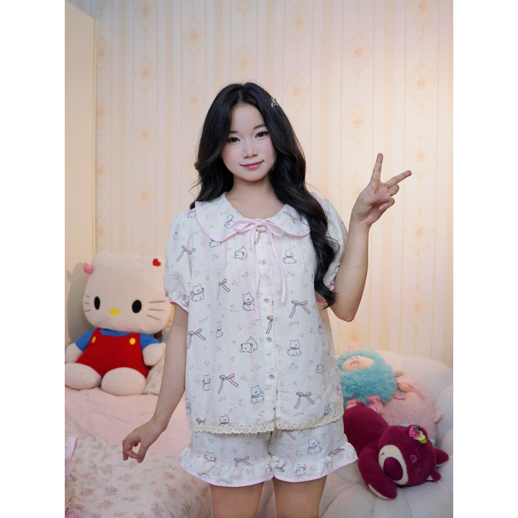 bộ pijama bộ ngủ nữ tiểu thư cổ sen cộc đùi, cộc dài vải đũi bông mây mùa hè mặc đi ngủ mát mẻ Xưởng may Sm sen2 | BigBuy360 - bigbuy360.vn