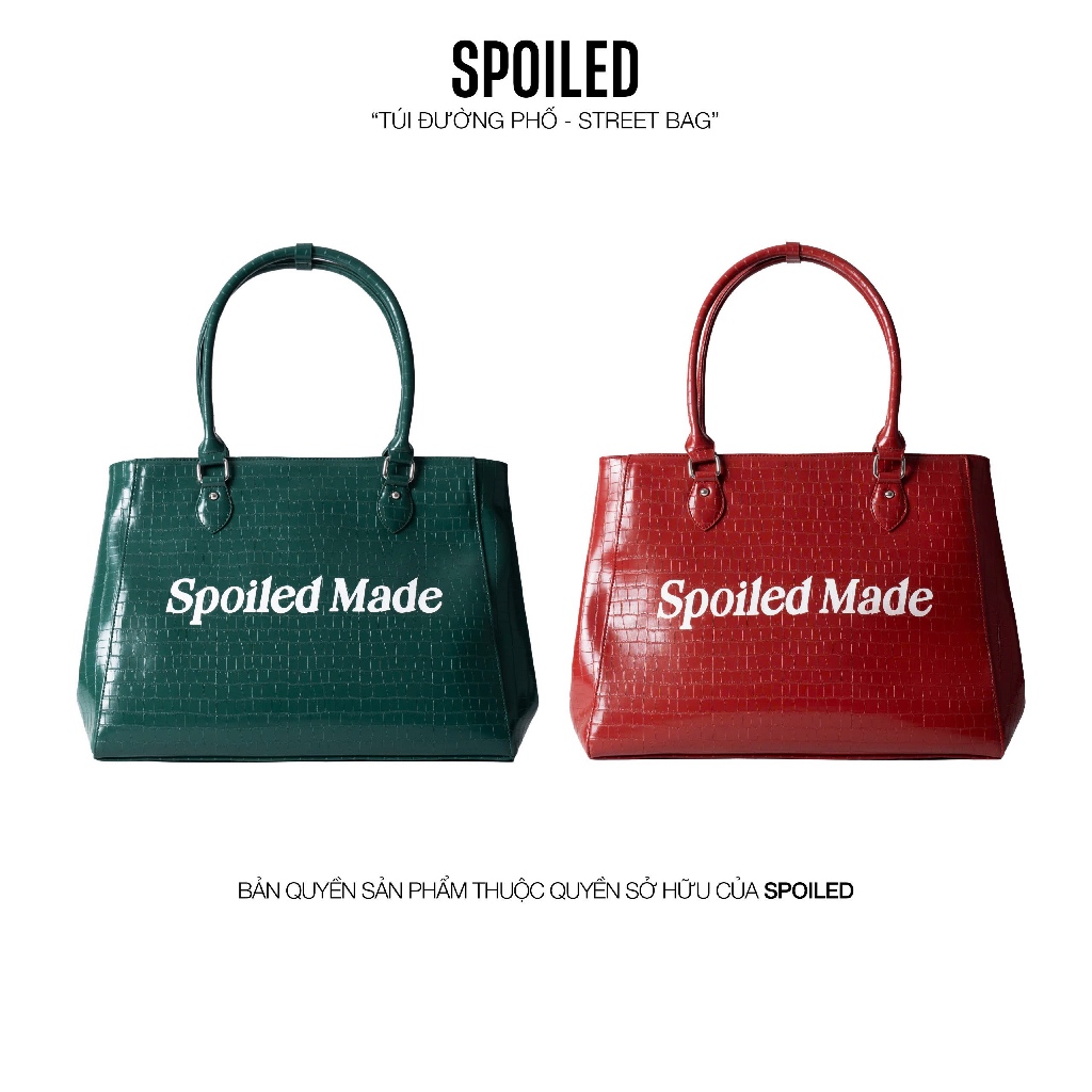  Túi Tote dáng loe SPOILED cỡ lớn Flare Bag hiệu ứng dập vân cao cấp 3 lớp da   Đỏ Xanh lá 