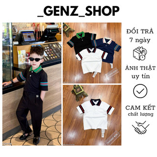  Áo Polo Cho Bé Trai Cổ Bẻ Mix Bo Len Sọc Đỏ Phong Cách Boy Phố Chất Vải Cotton Gai Siêu Đẹp 