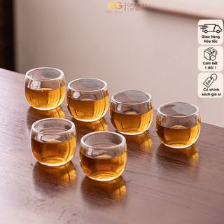 Set 6 ly thuỷ tinh 2 lớp cao cấp GIGA HOUSE combo 6 chén thuỷ tinh pha lê cao cấp dùng để uống ruou decor siêu xinh 