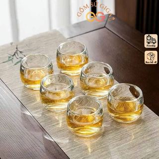  Combo 6 ly thuỷ tinh 2 lớp cao cấp set 6 chén thuỷ tinh pha lê uống trà sang trọng 