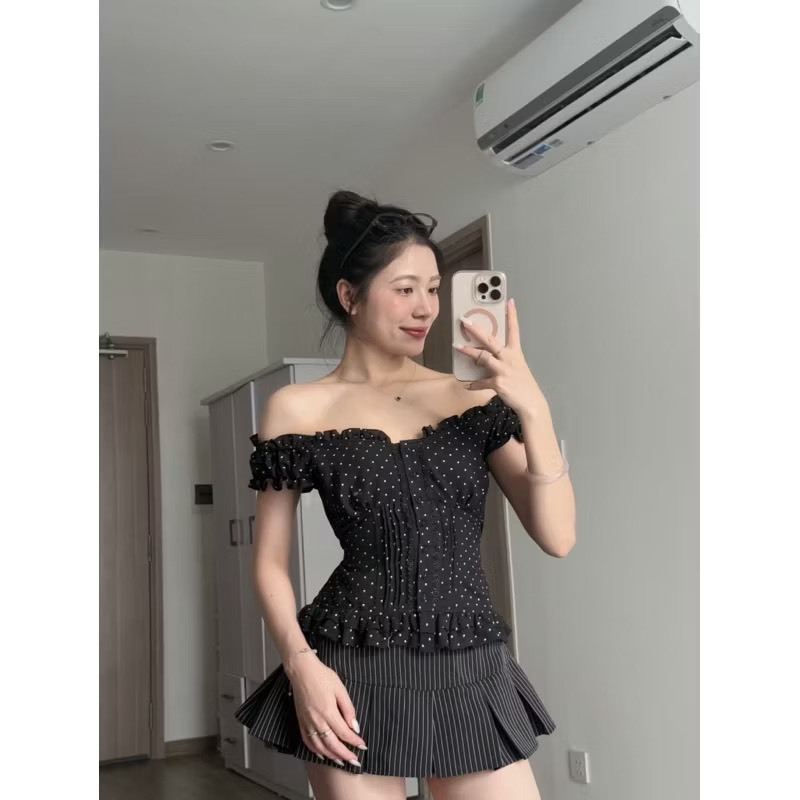 [VIDEO/ LOẠI 1] ÁO THUN TRỄ VAI MẶC 2 KIỂU HOẠ TIẾT CHẤM BI SIÊU XINH 2MONDAY A100 | BigBuy360 - bigbuy360.vn