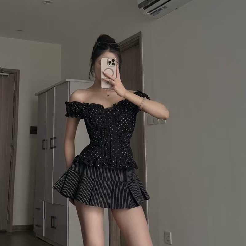 [VIDEO/ LOẠI 1] ÁO THUN TRỄ VAI MẶC 2 KIỂU HOẠ TIẾT CHẤM BI SIÊU XINH 2MONDAY A100 | BigBuy360 - bigbuy360.vn