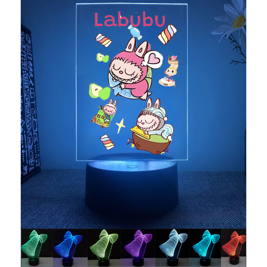 Đèn Led 3D 7 màu labubu DL7M61 Đèn Ngủ mica hoạt hình cute dễ thương dùng usb và pin