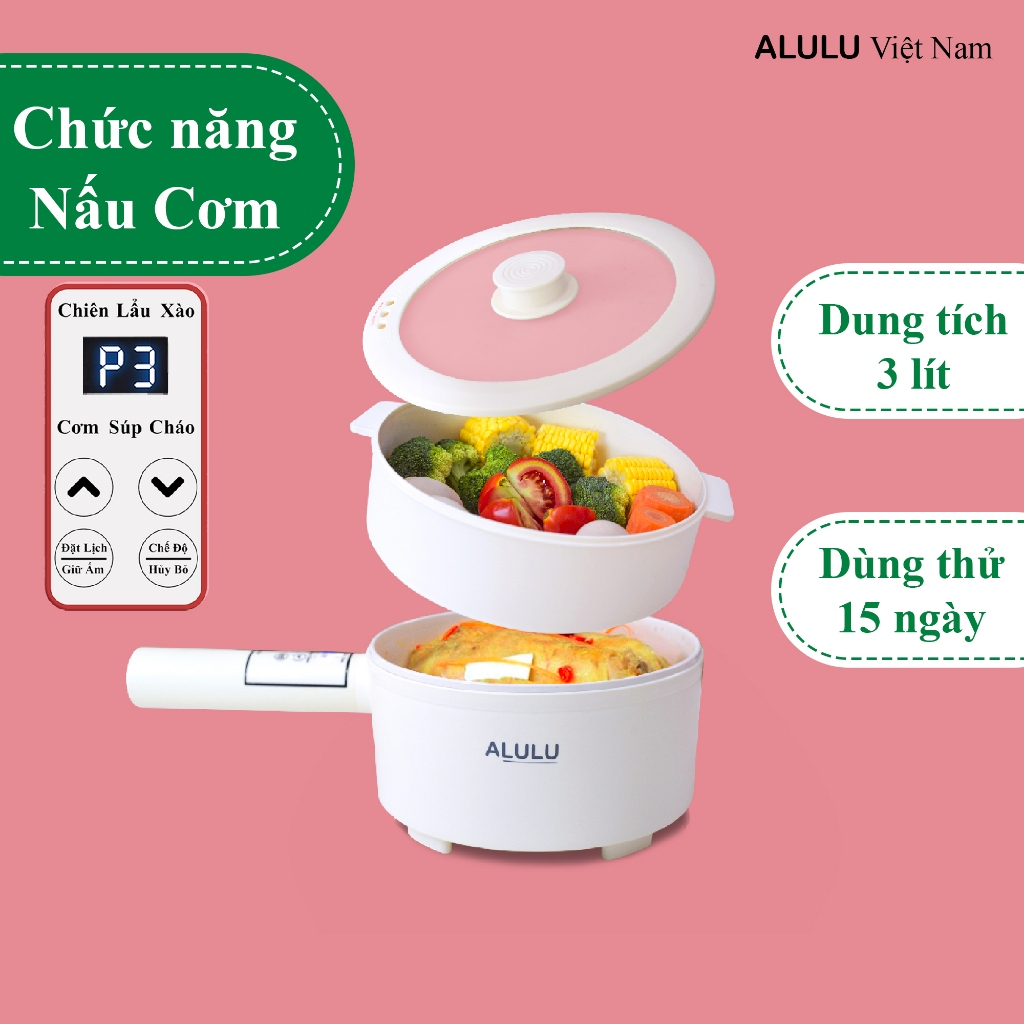 Nồi điện đa năng ALULU, Dung tích 2L - 3L ( kèm xửng hấp ), Bảo hành 12 tháng