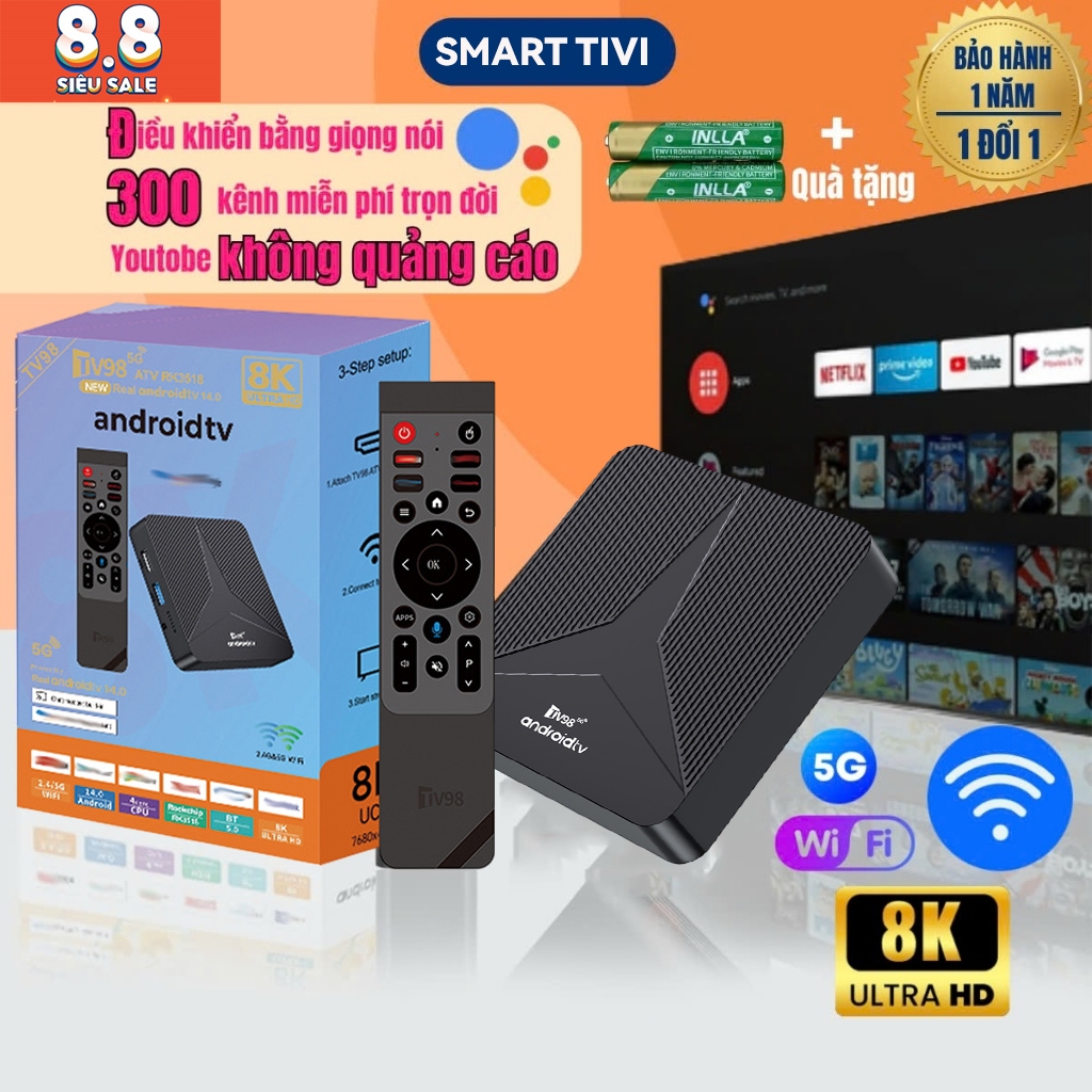 Android TV Box RK3518 Crack 2025 Khiển Giọng Nói Tiếng Việt 300 Kênh + Youtube Miễn Phí Trọn Đời